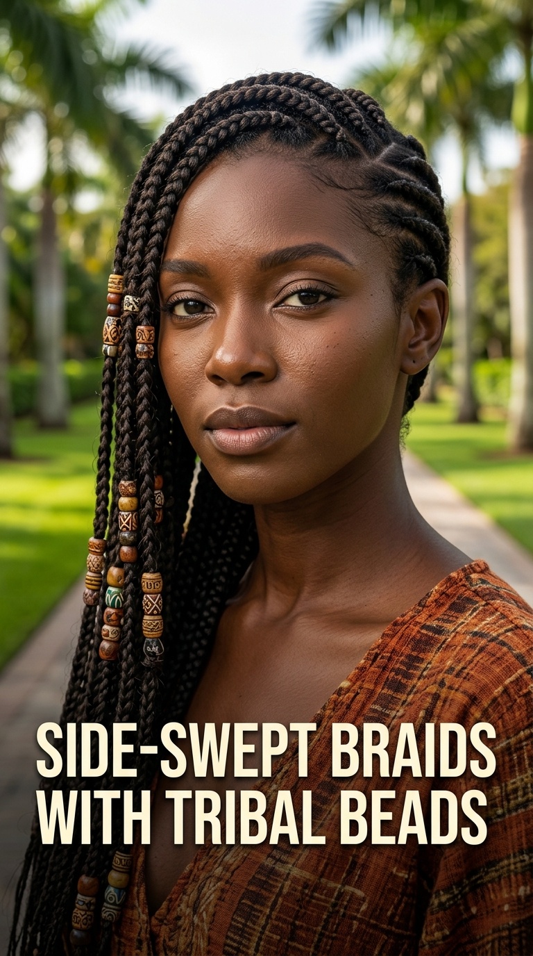 Side-Swept Braids with Tribal Beads