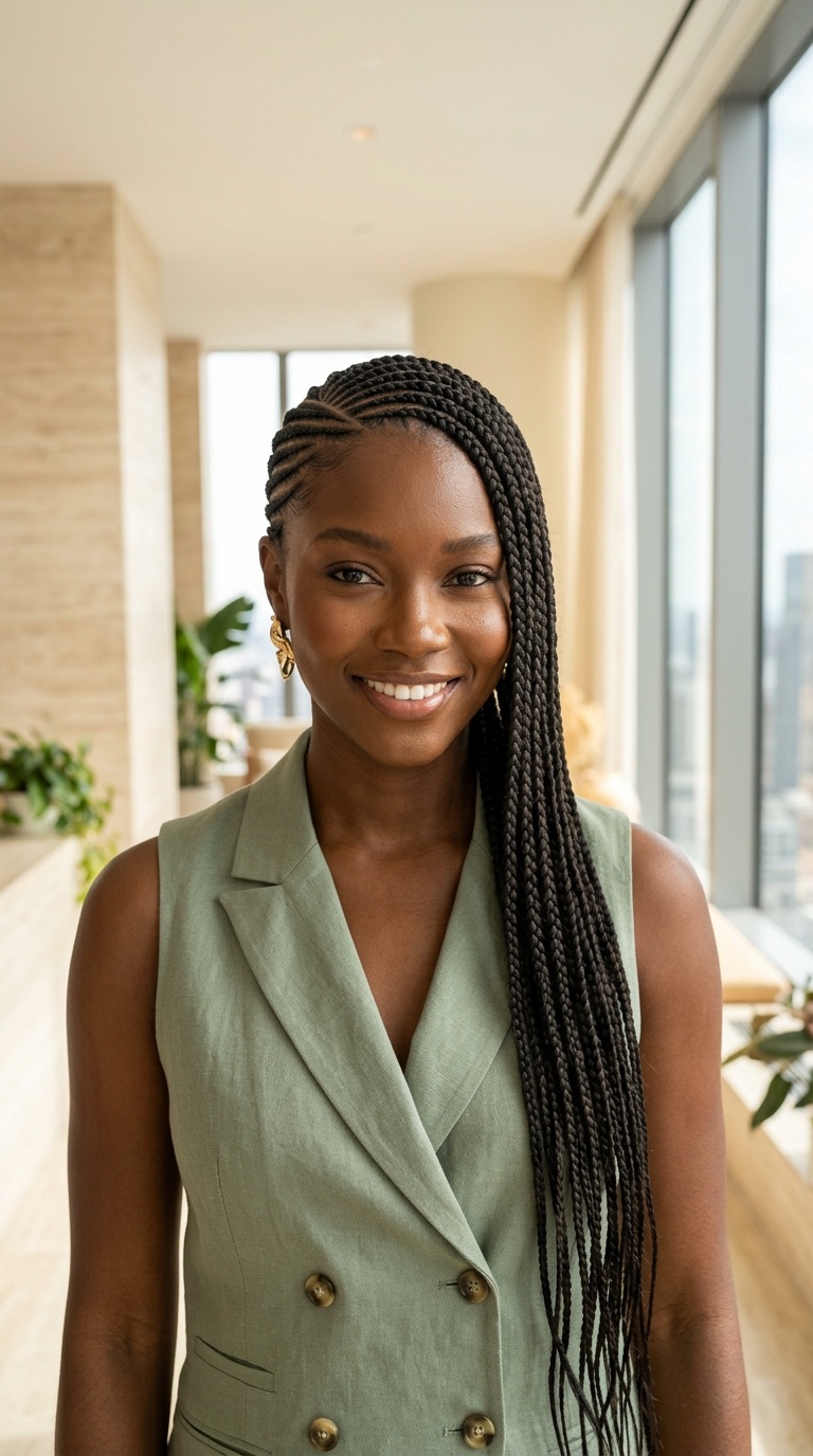 Side Swept Cornrow Braids Black Women