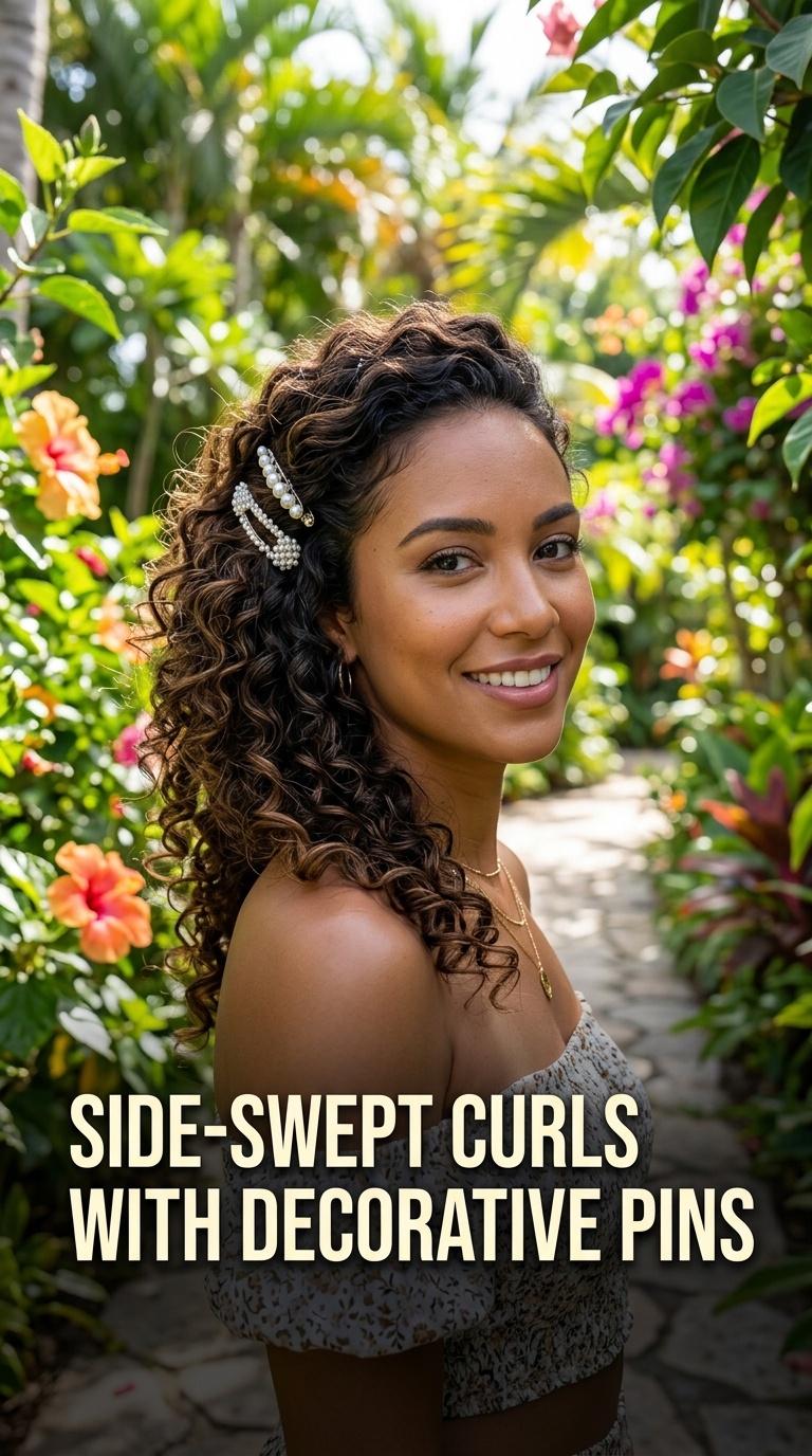 Side-Swept Curls with Decorative Pins