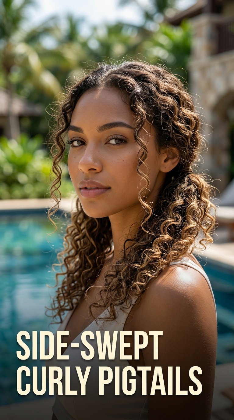 Side-Swept Curly Pigtails
