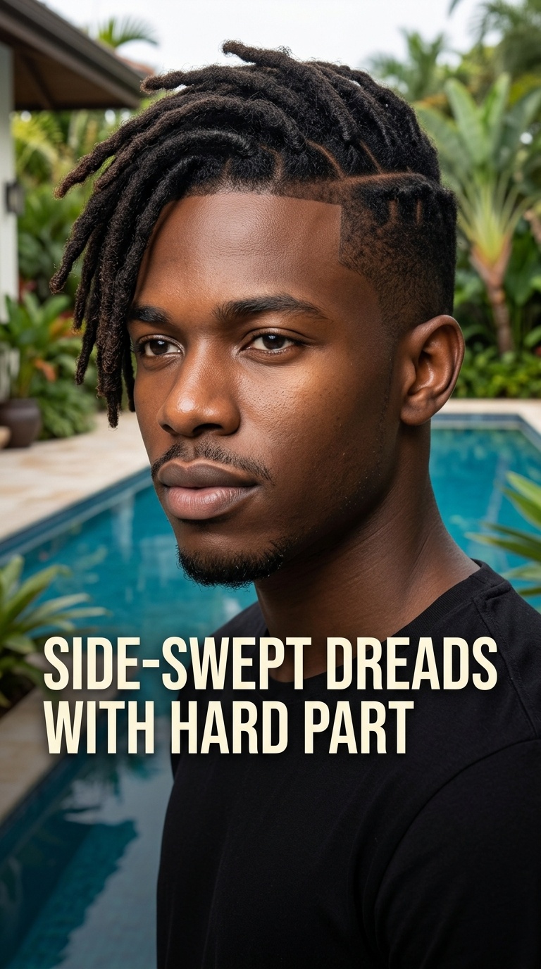 Side-Swept Dreads with Hard Part