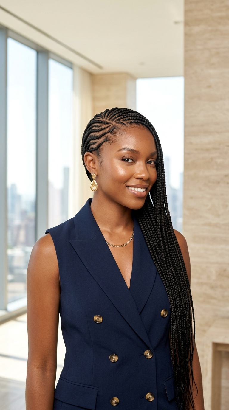 Side Swept Freehand Braids
