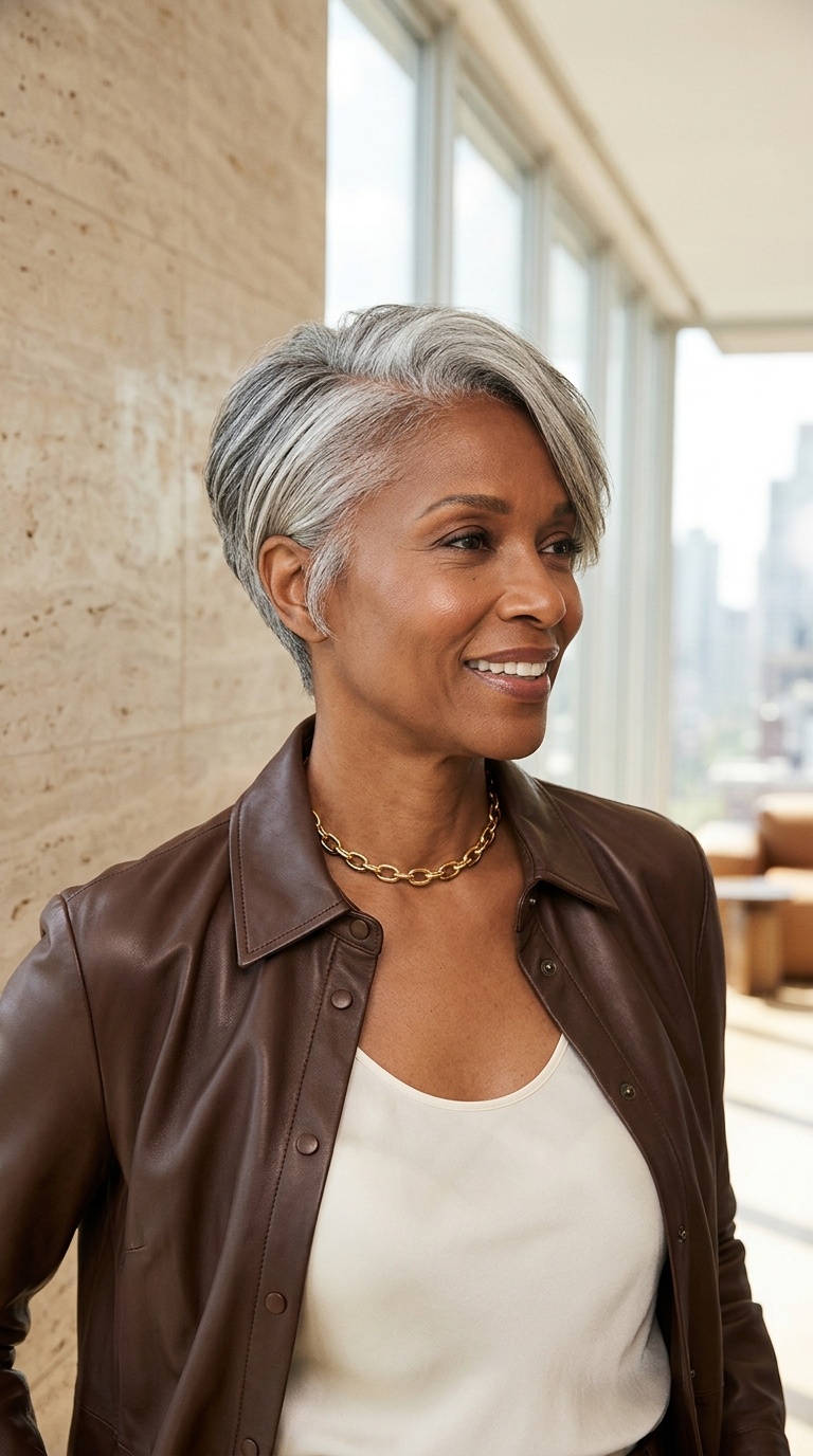 Side Swept Gray Pixie