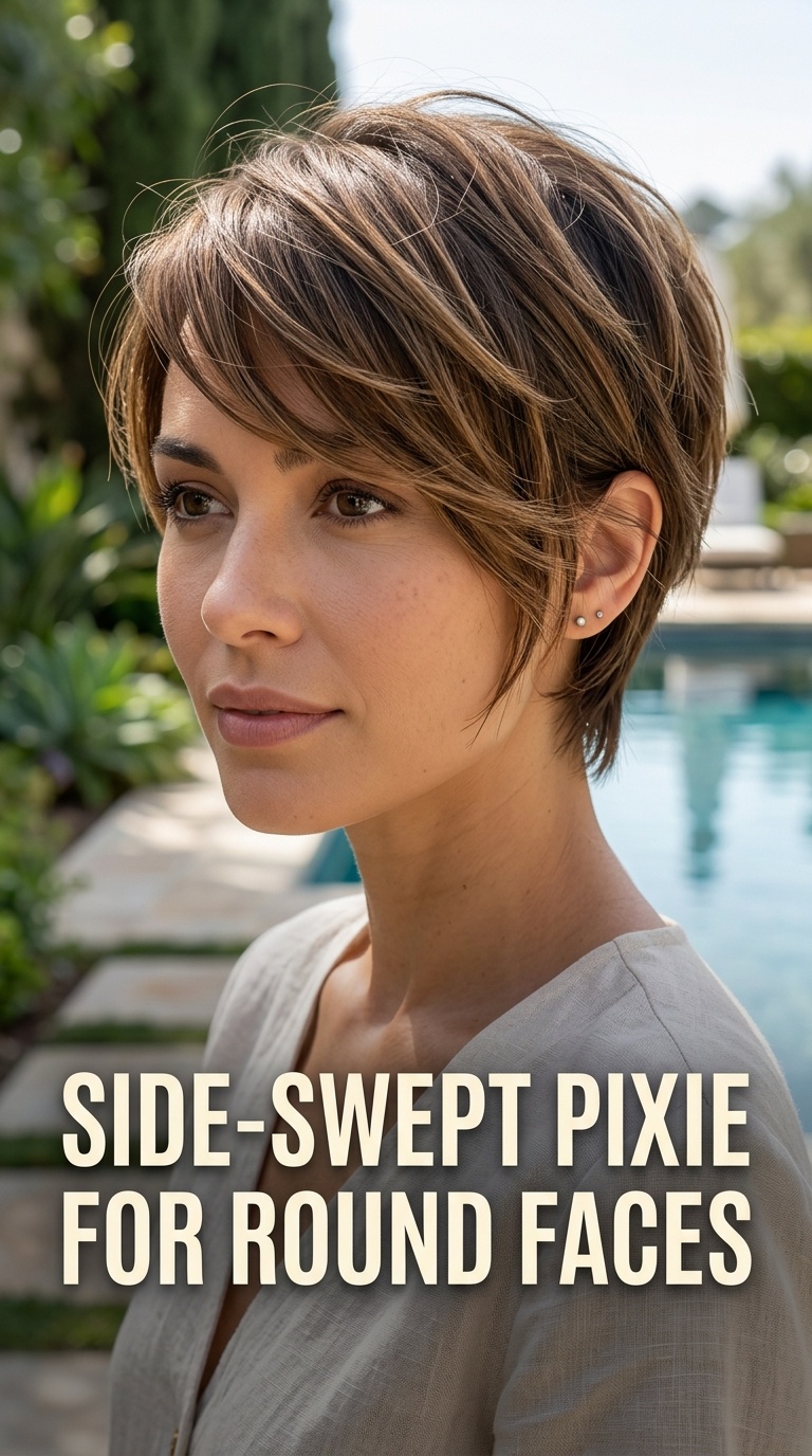 Side-Swept Pixie for Round Faces