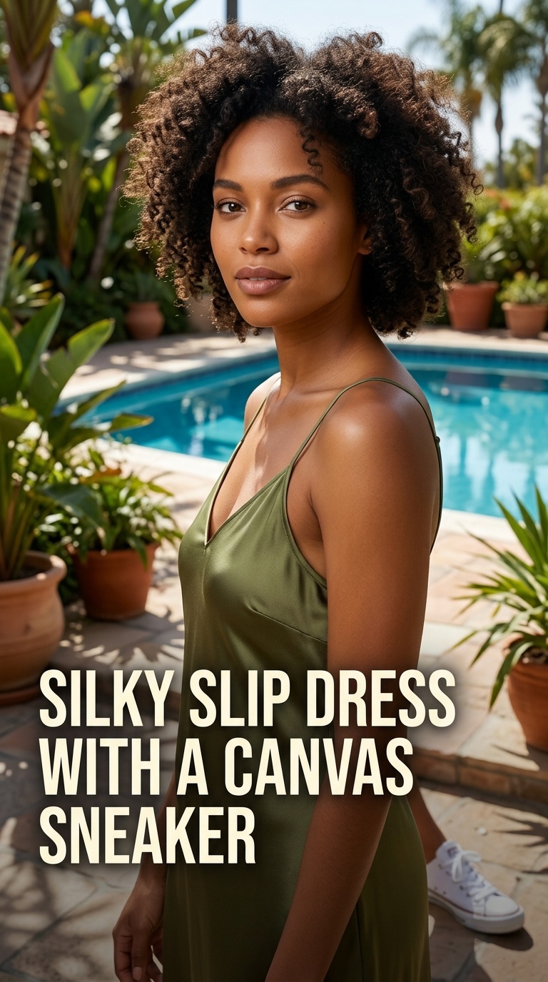 Silky Slip Dress with a Canvas Sneaker