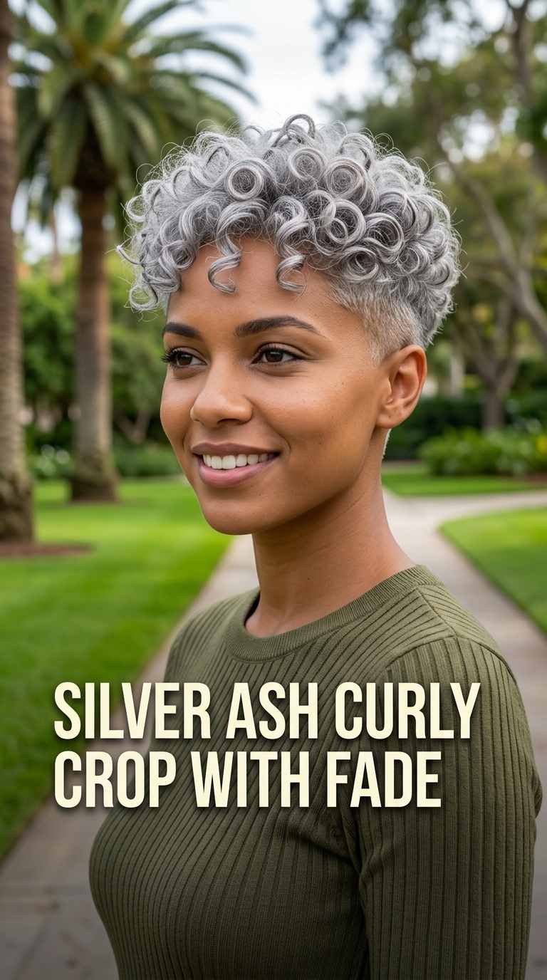 Silver Ash Curly Crop with Fade
