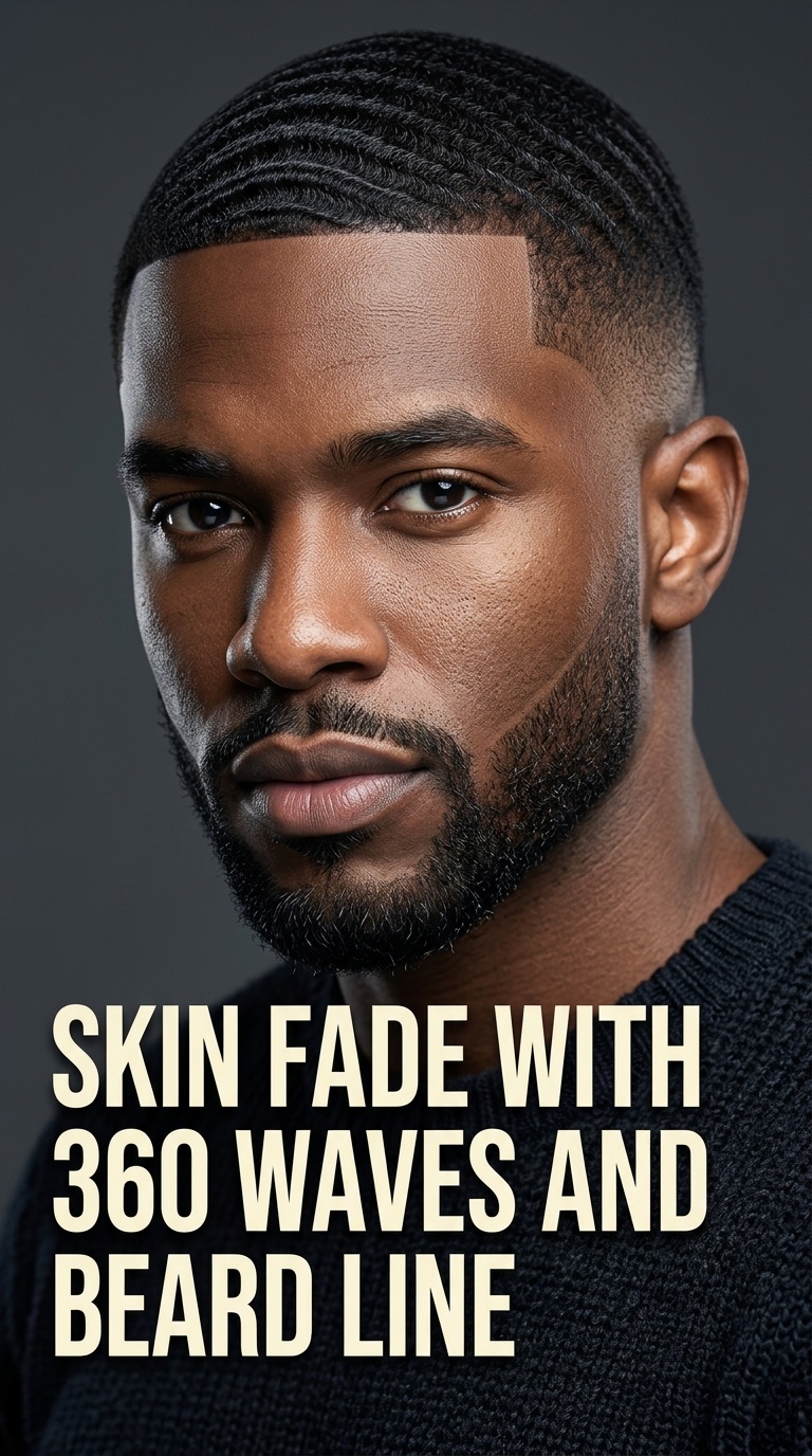 Skin Fade with 360 Waves and Beard Line