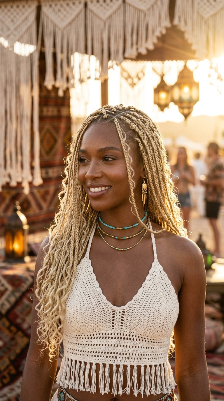 Skinny Blonde Bohemian Braids Style