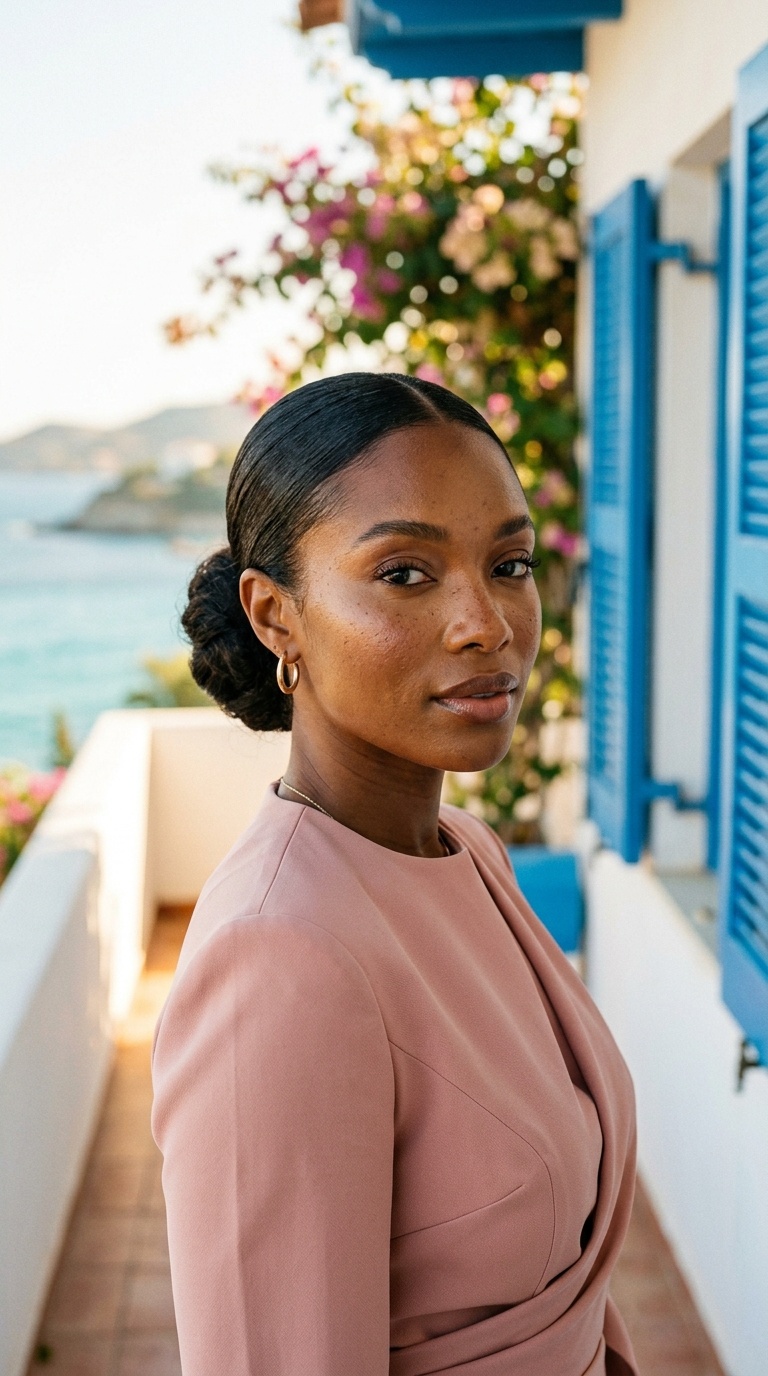 Sleek Low Bun with Center Part