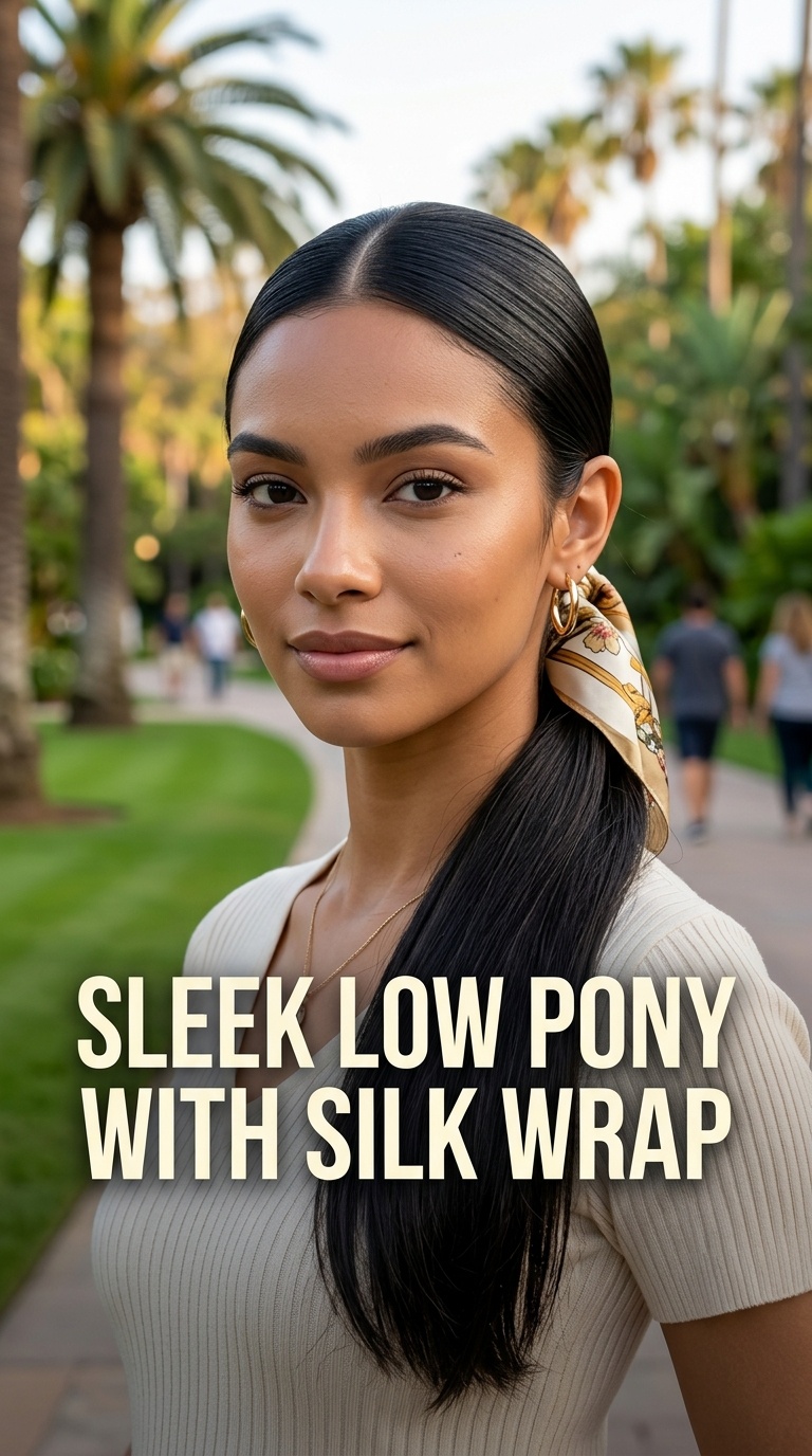 Sleek Low Pony with Silk Wrap