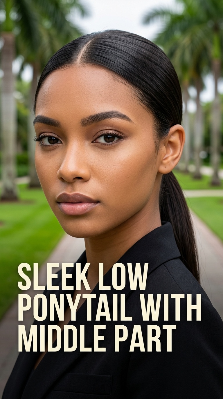 Sleek Low Ponytail with Middle Part
