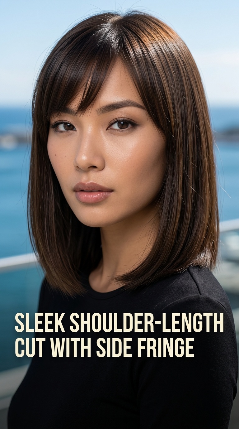 Sleek Shoulder-Length Cut with Side Fringe