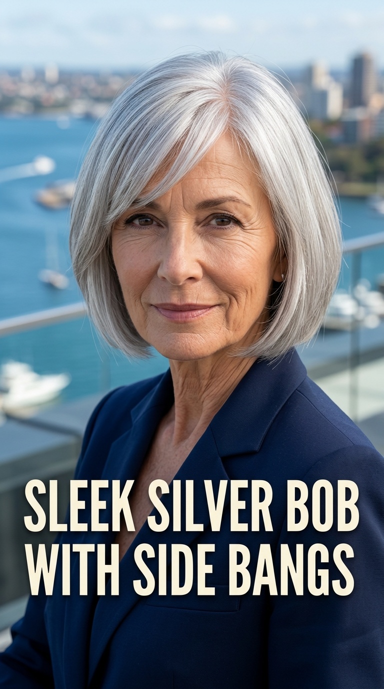 Sleek Silver Bob with Side Bangs