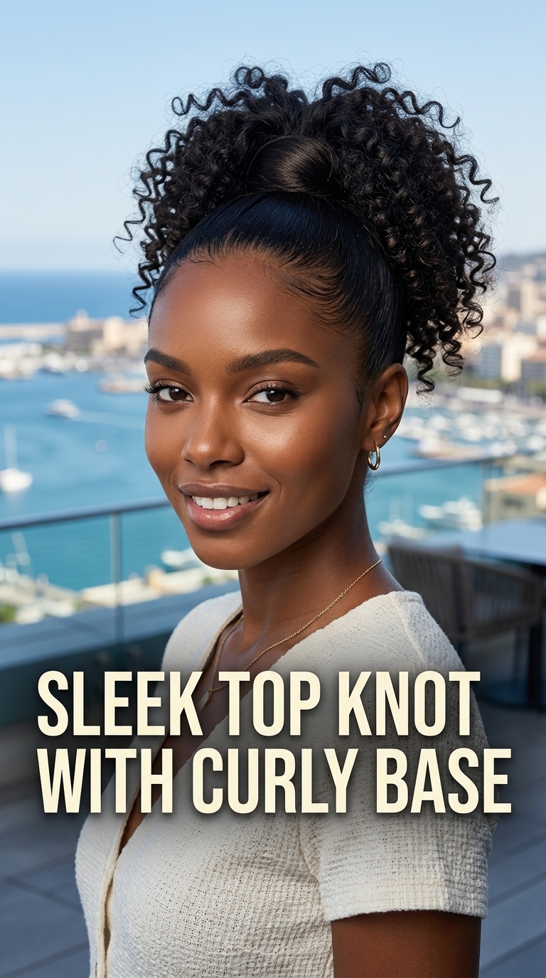 Sleek Top Knot with Curly Base
