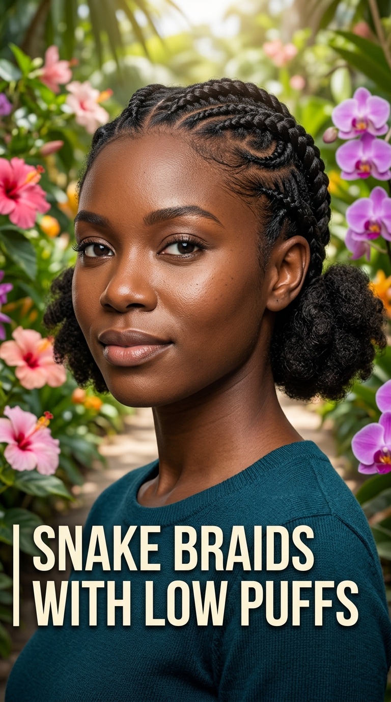 Snake Braids with Low Puffs