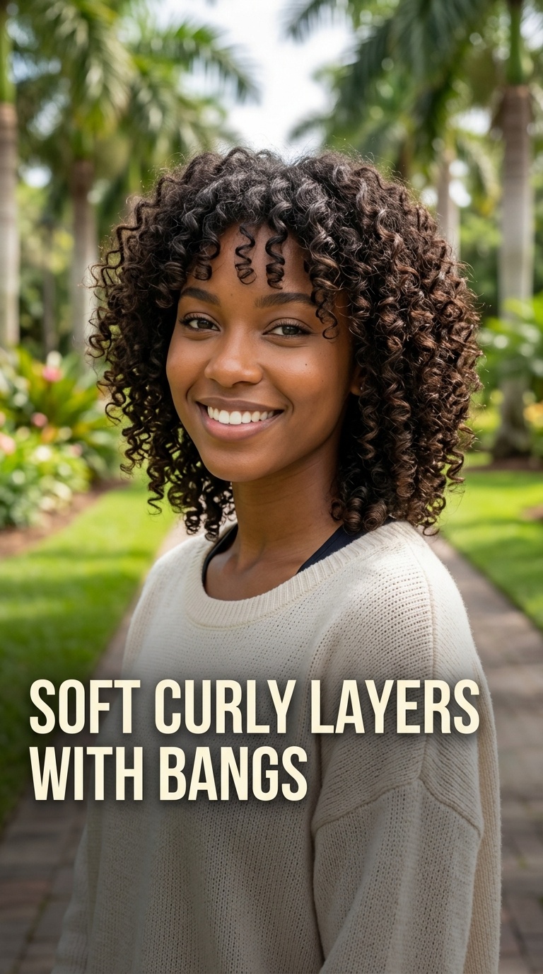 Soft Curly Layers with Bangs