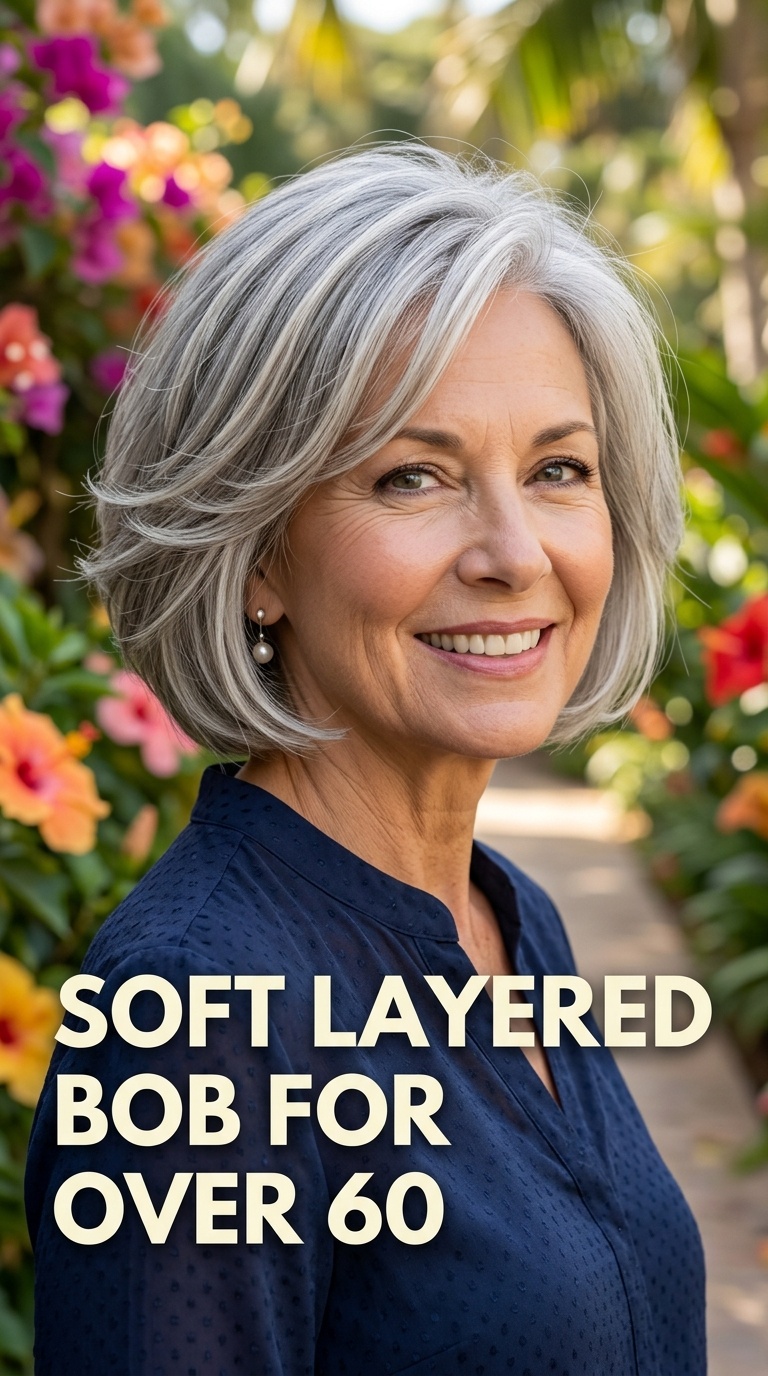 Soft Layered Bob for Over 60