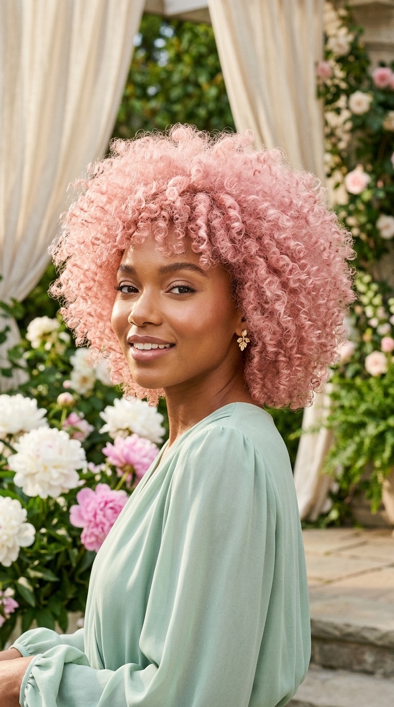 Soft Pastel Pink Hair Black Women
