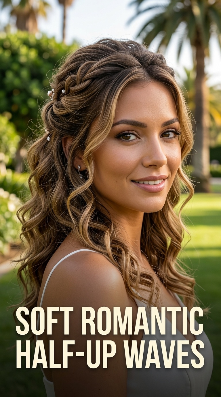 Soft Romantic Half-Up Waves