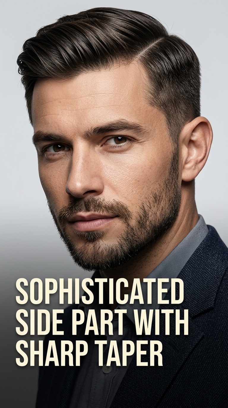 Sophisticated Side Part with Sharp Taper