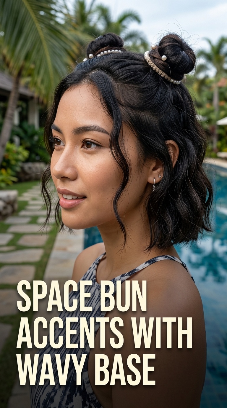 Space Bun Accents with a Wavy Base