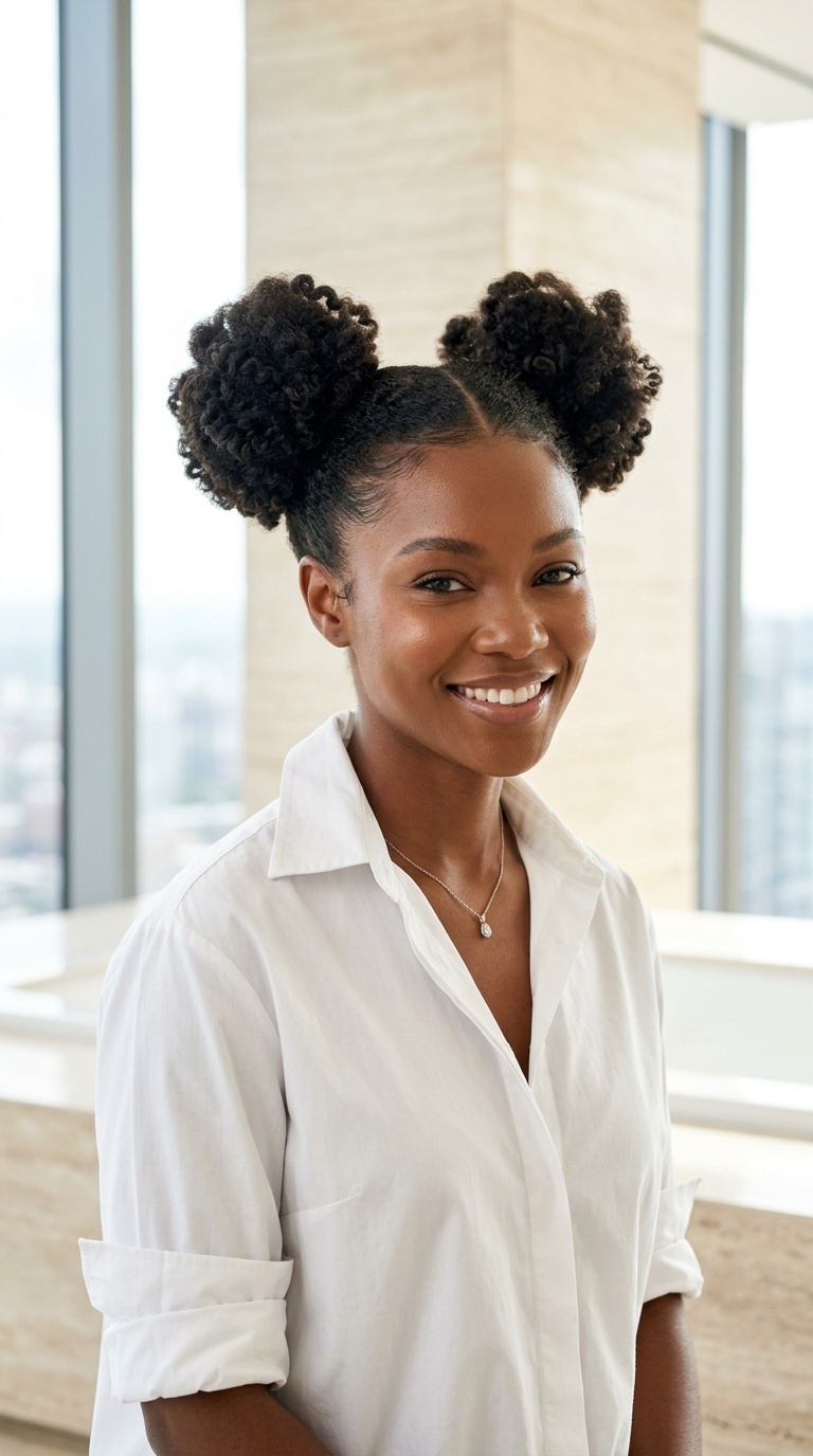 Space Bun Natural Hairstyles