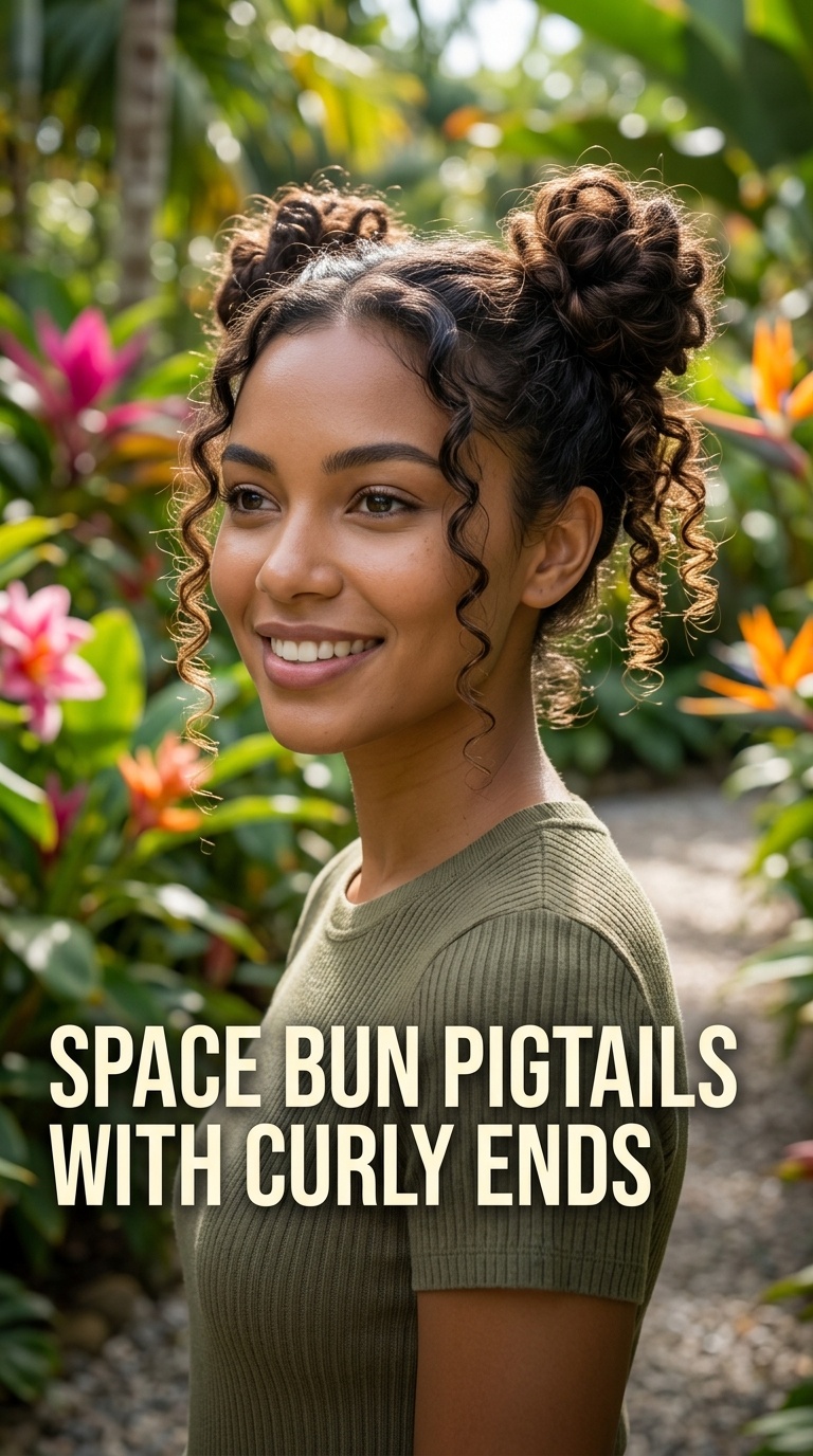 Space Bun Pigtails with Curly Ends