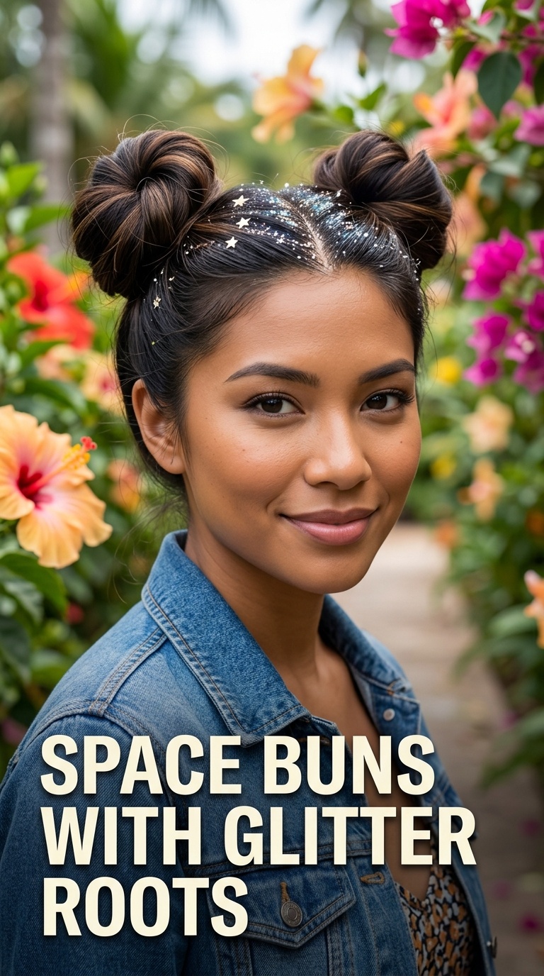 Space Buns with Glitter Roots