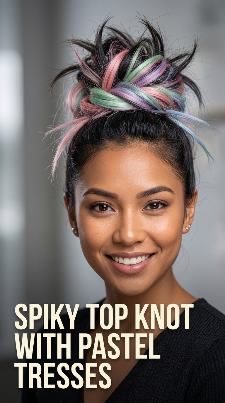 Spiky Top Knot with Pastel Tresses