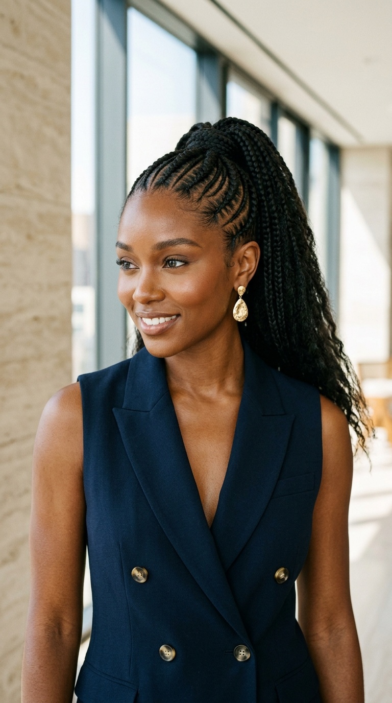 Stitch Braided Ponytail Black Hair