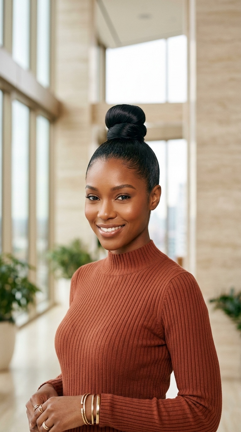 Straight Wig Top Knot Bun