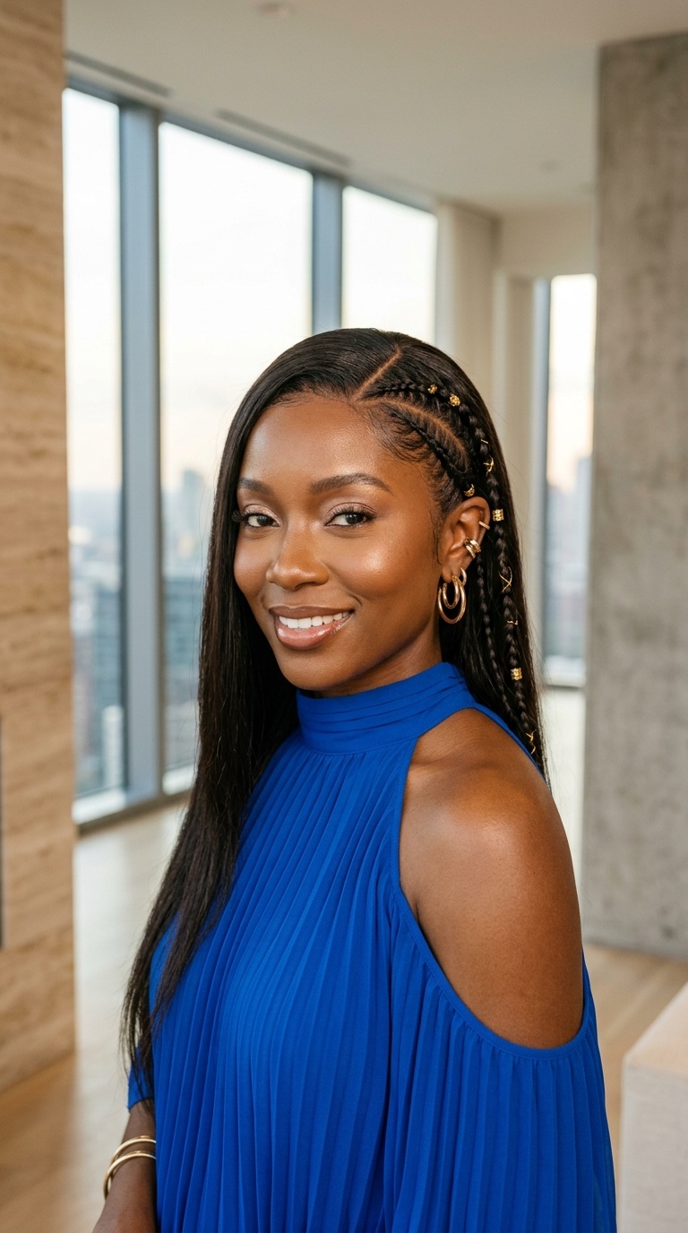 Straight Wig With Accent Braids