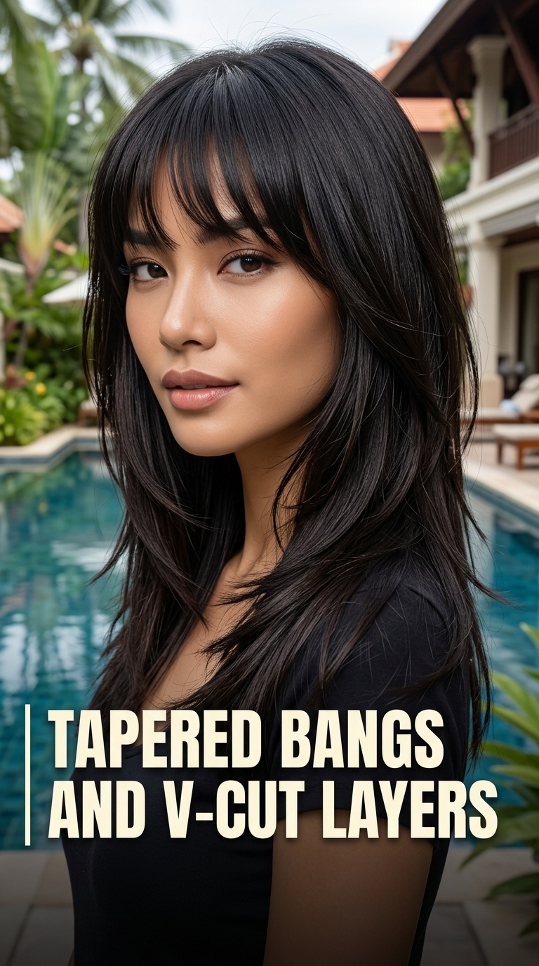 Tapered Bangs and V-Cut Layers