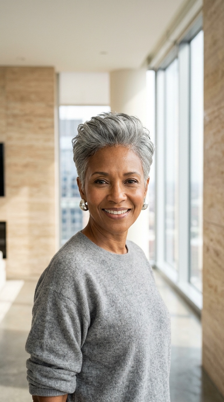 Tapered Gray Pixie Cut