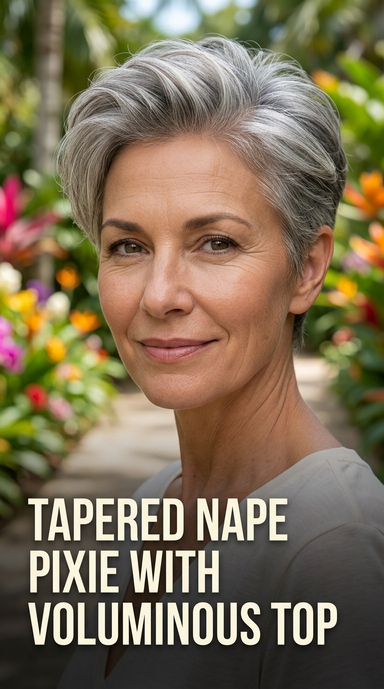 Tapered Nape Pixie with Voluminous Top