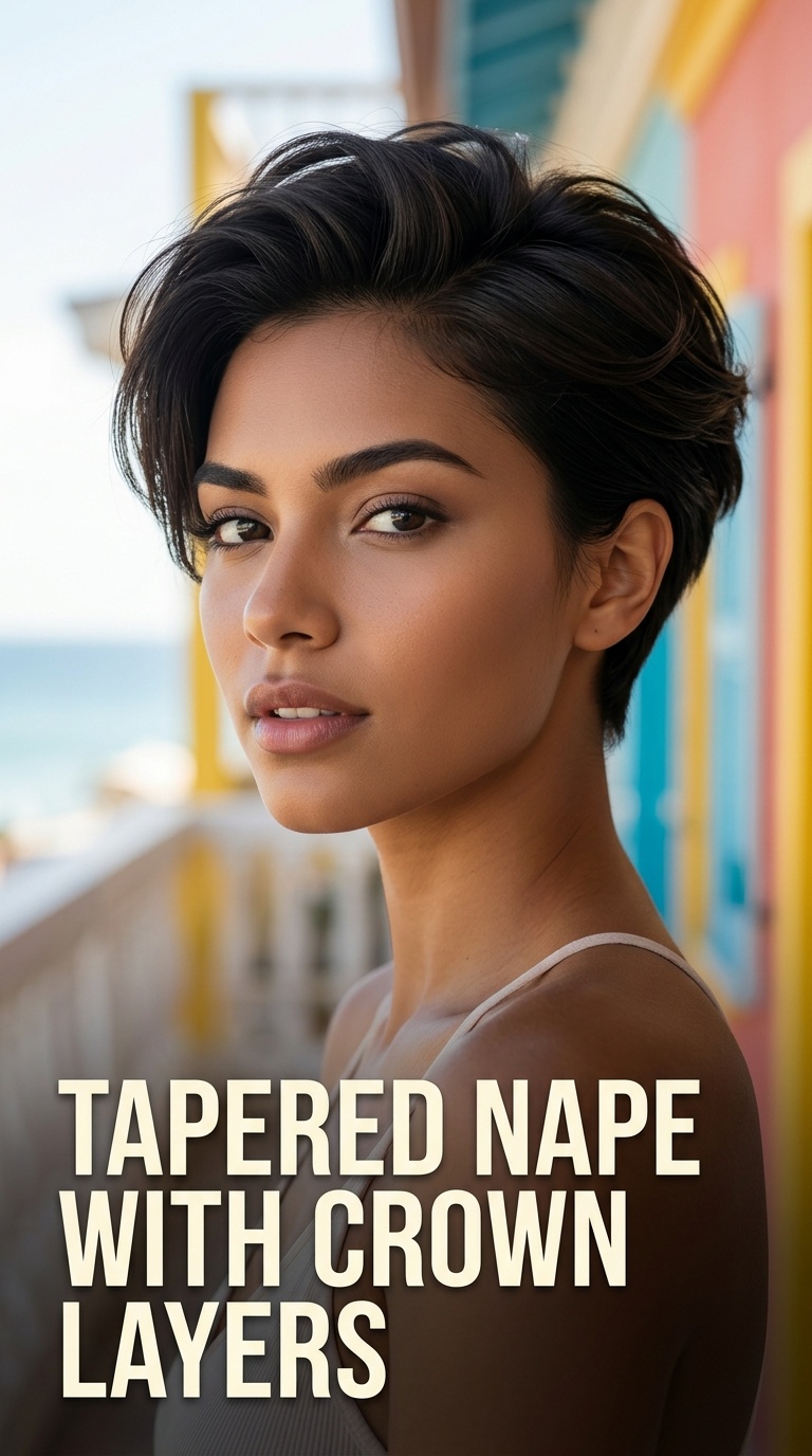 Tapered Nape with Crown Layers