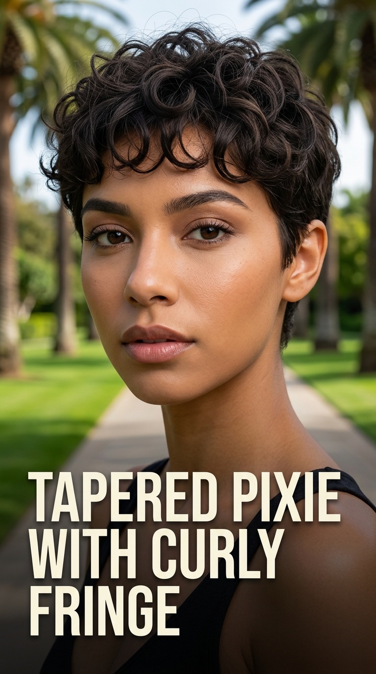 Tapered Pixie with Curly Fringe