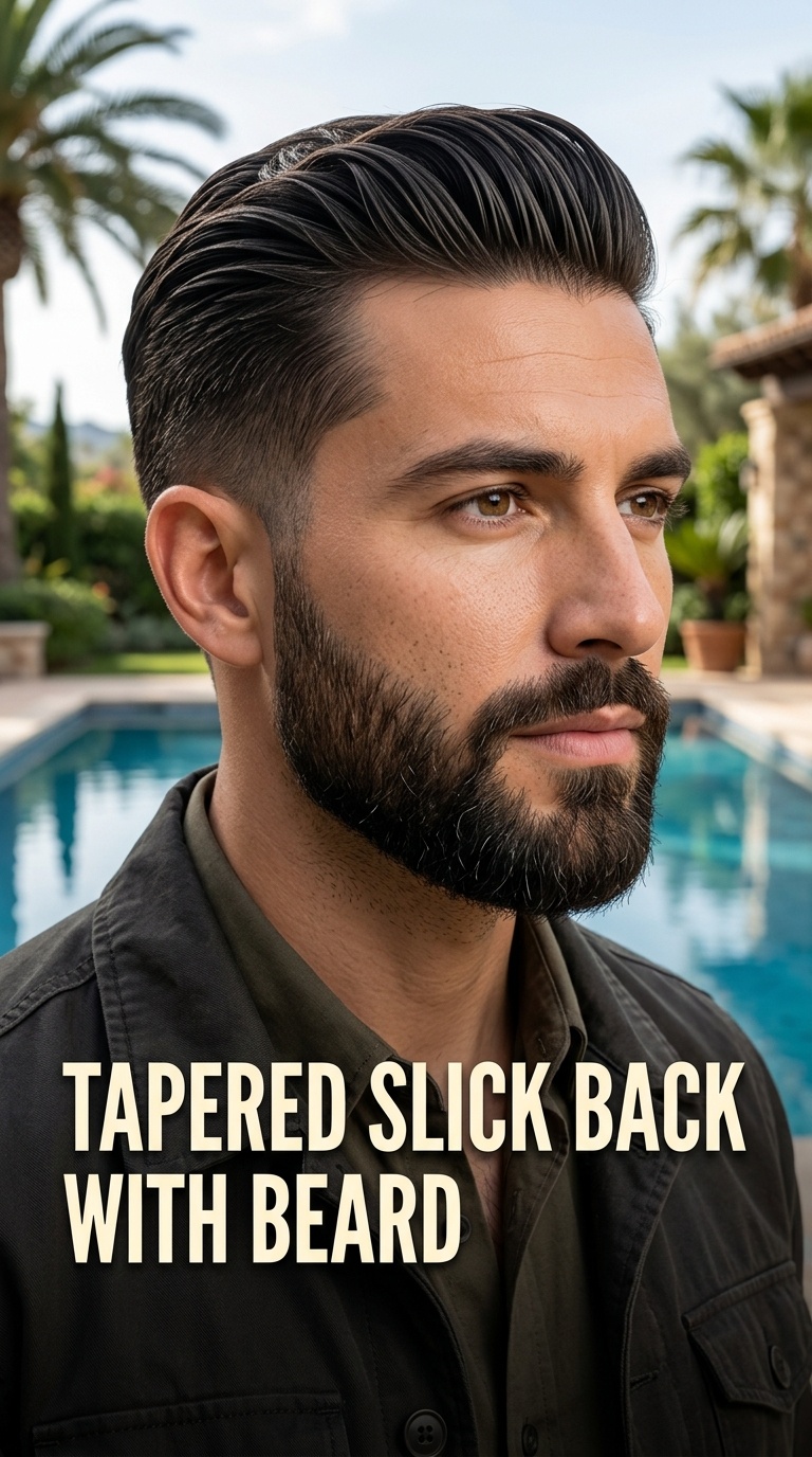 Tapered Slick Back with Beard