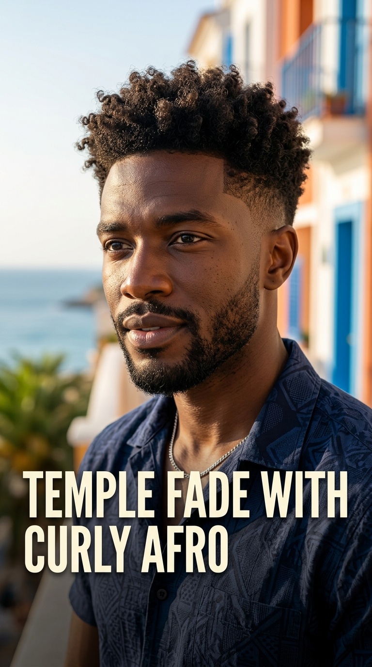 Temple Fade with Curly Afro