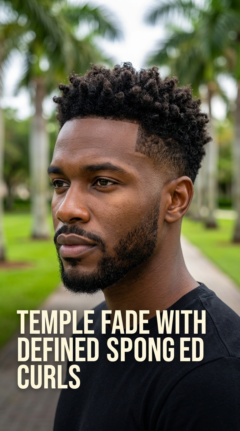 Temple Fade with Defined Sponged Curls