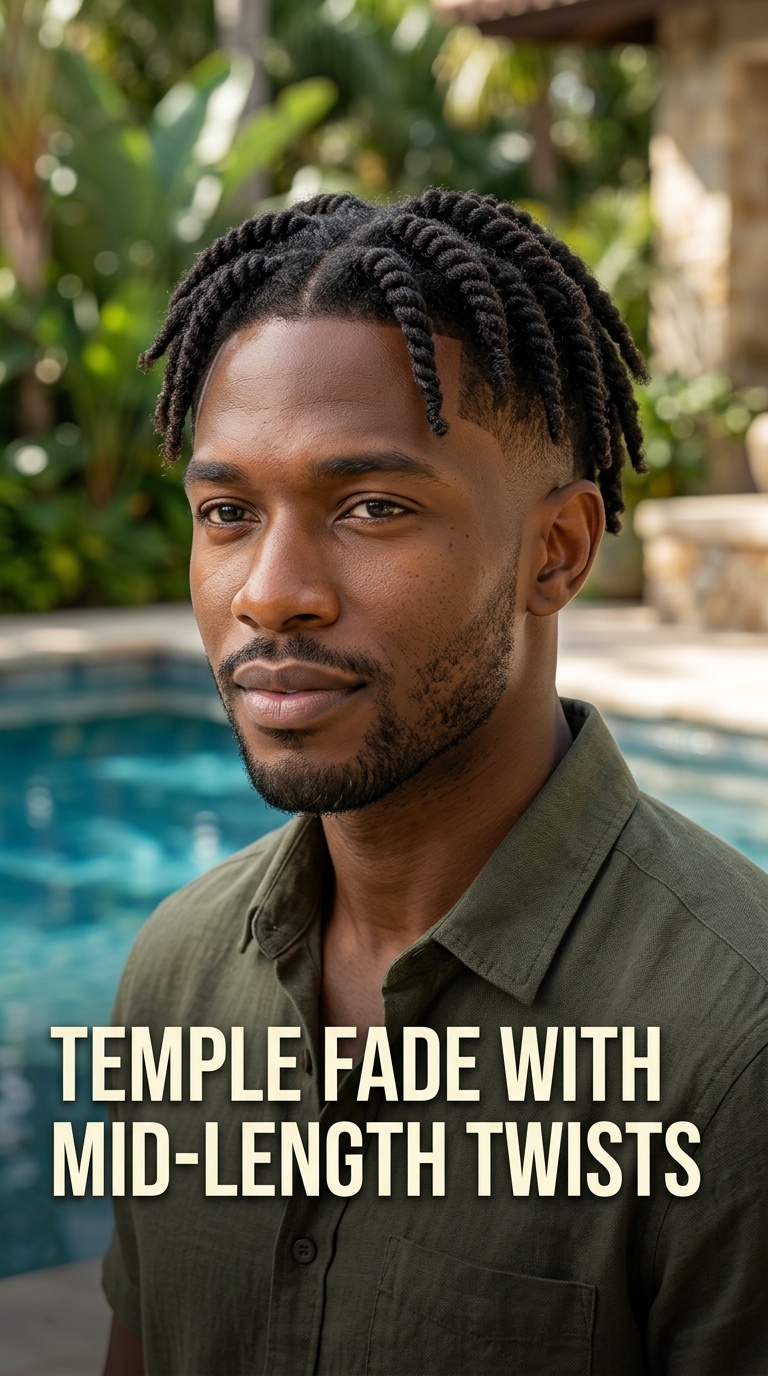 Temple Fade with Mid-Length Twists