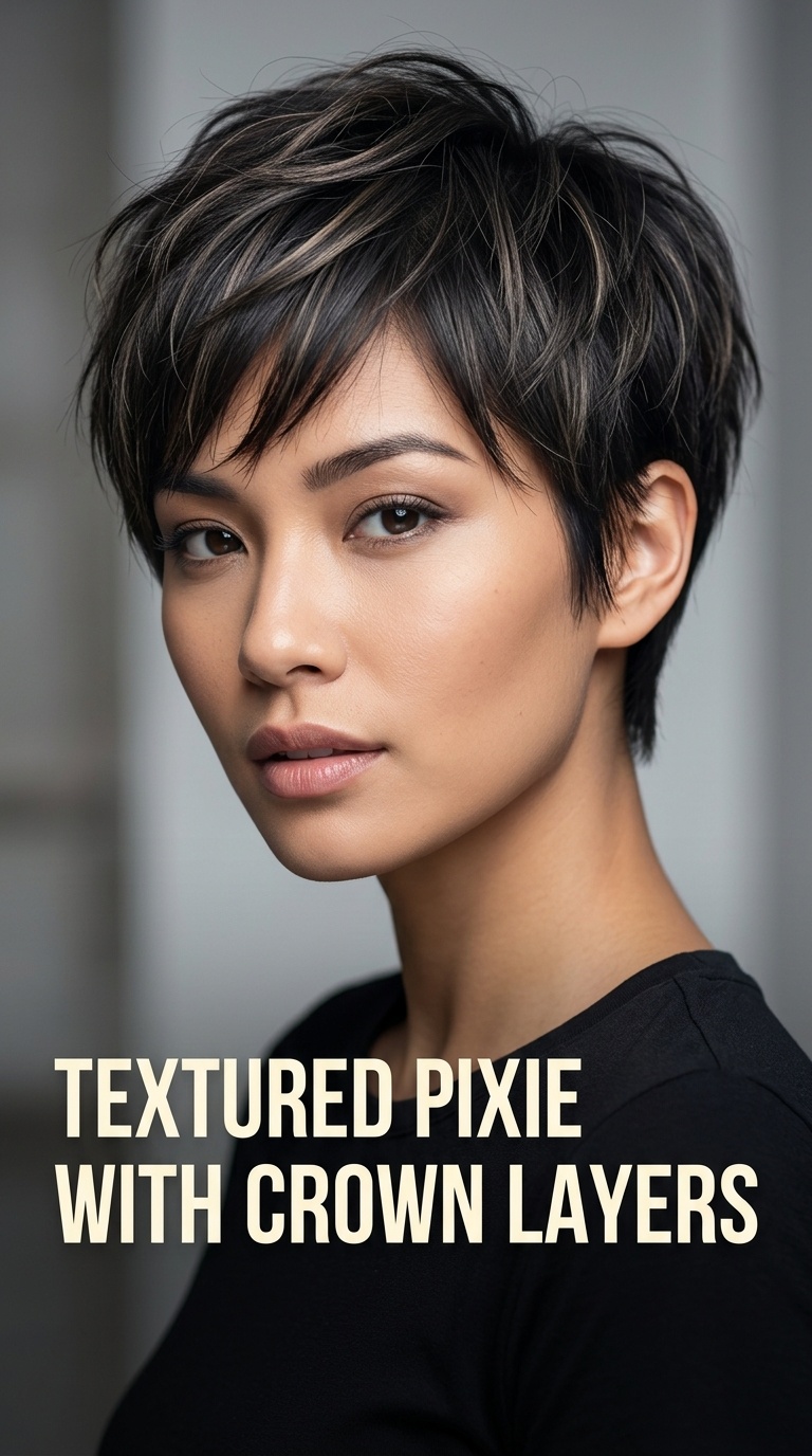 Textured Pixie with Crown Layers
