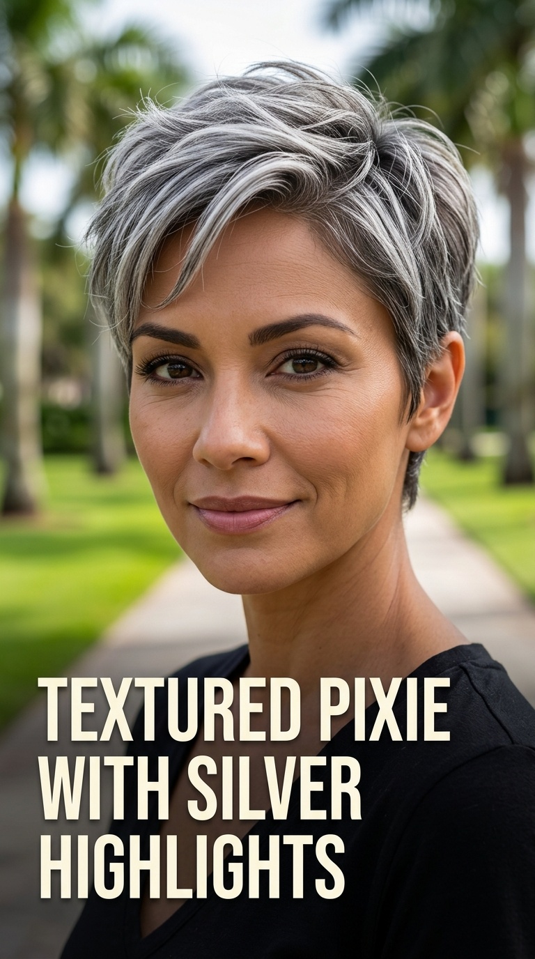 Textured Pixie with Silver Highlights