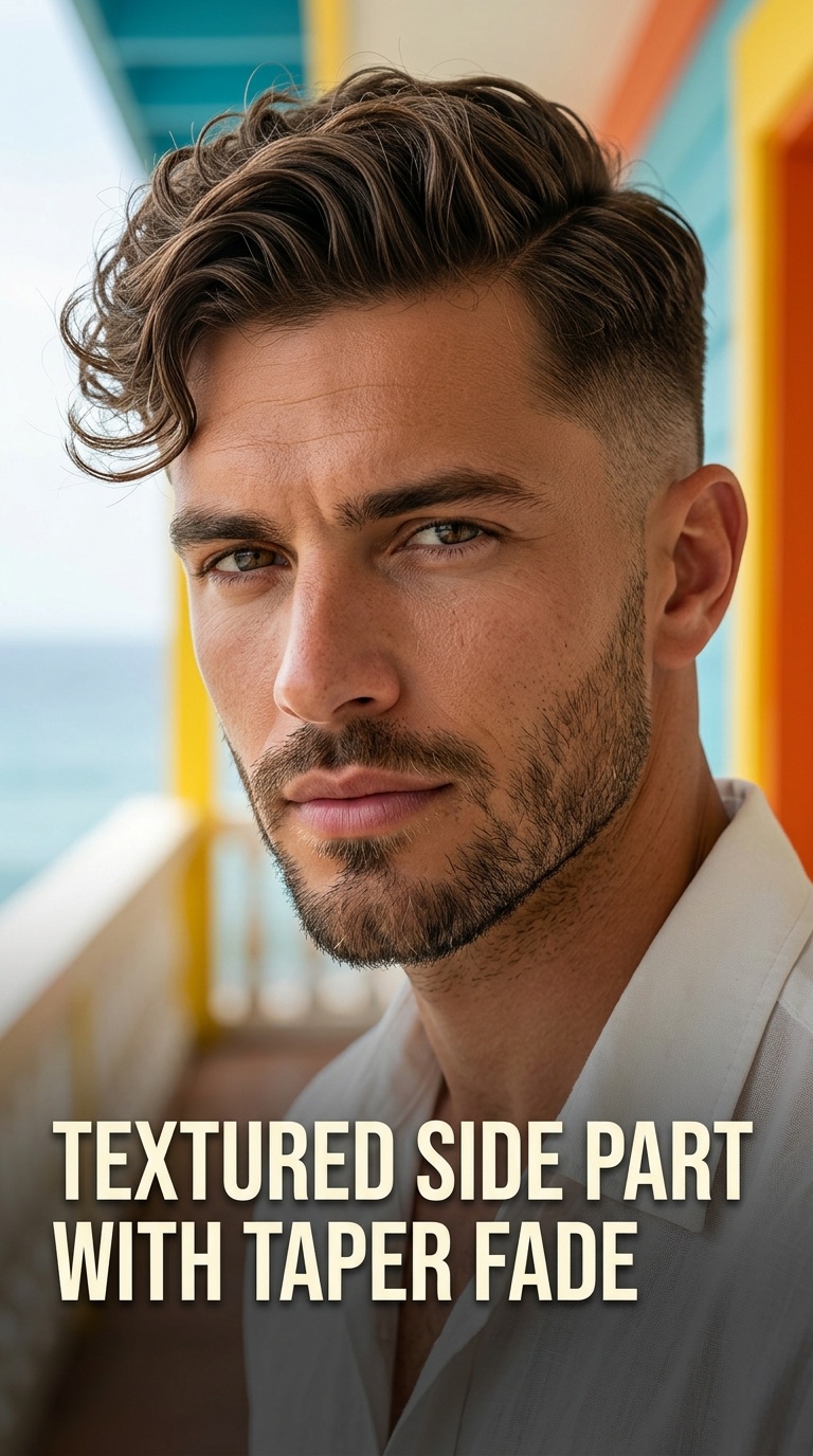 Textured Side Part with Taper Fade