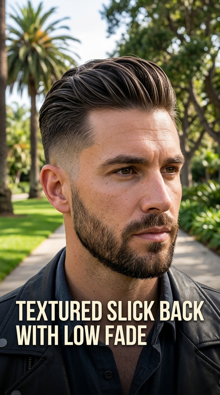 Textured Slick Back with Low Fade