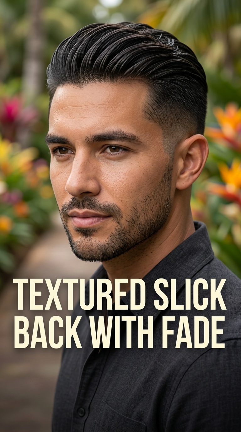 Textured Slick Back with Low Fade