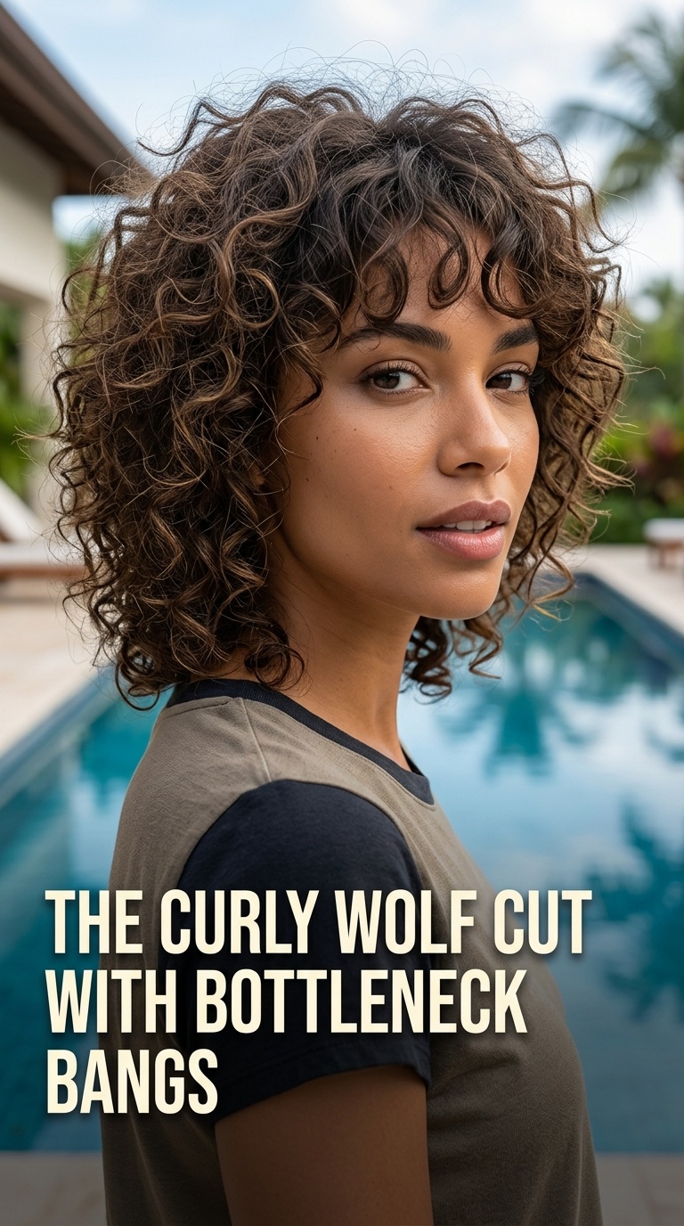 The Curly Wolf Cut with Bottleneck Bangs