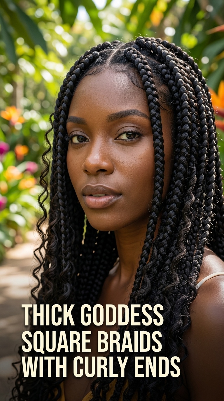 Thick Goddess Square Braids with Curly Ends