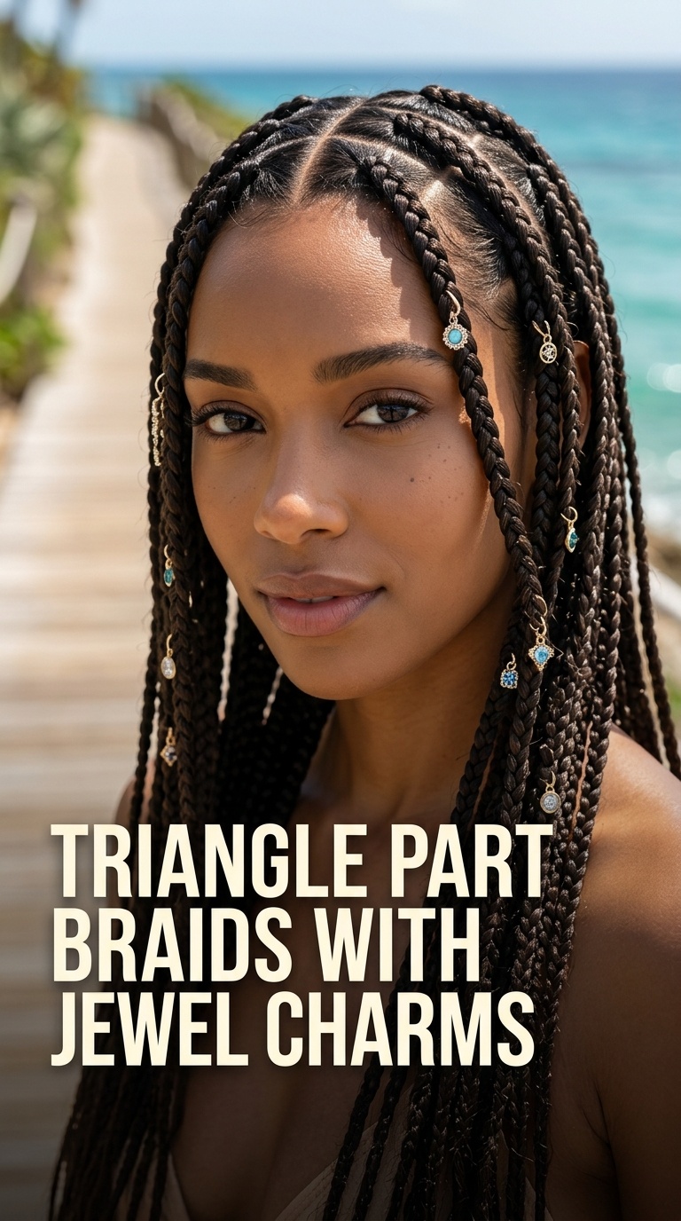 Triangle Part Braids with Jewel Charms