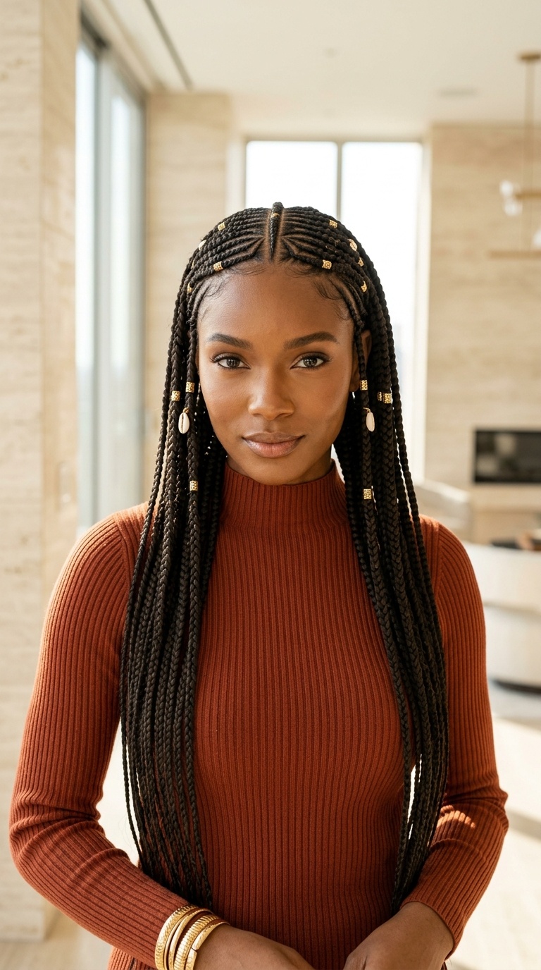 Tribal Braids Middle Part